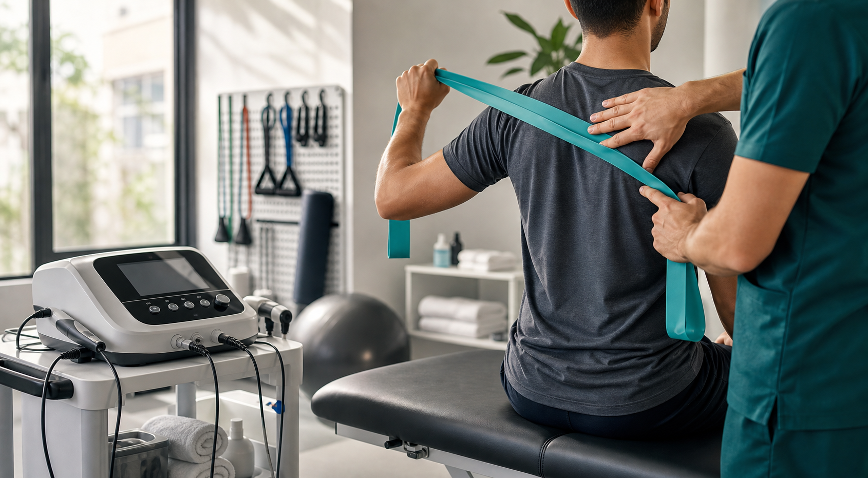 Physiotherapy equipment and guided shoulder rehabilitation